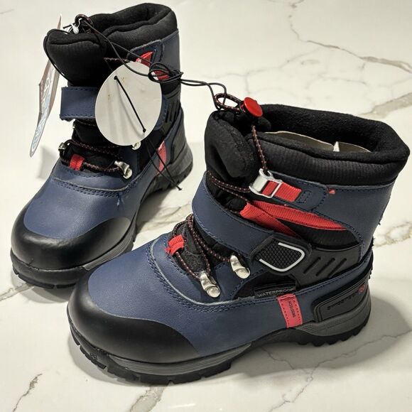 NEW Swiss Tech | Boys Navy Blue Leather Winter Snow Boots Size 10 Insulated -25 - Picture 1 of 12